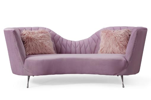 Blush pink sofa in regency style with dip-back